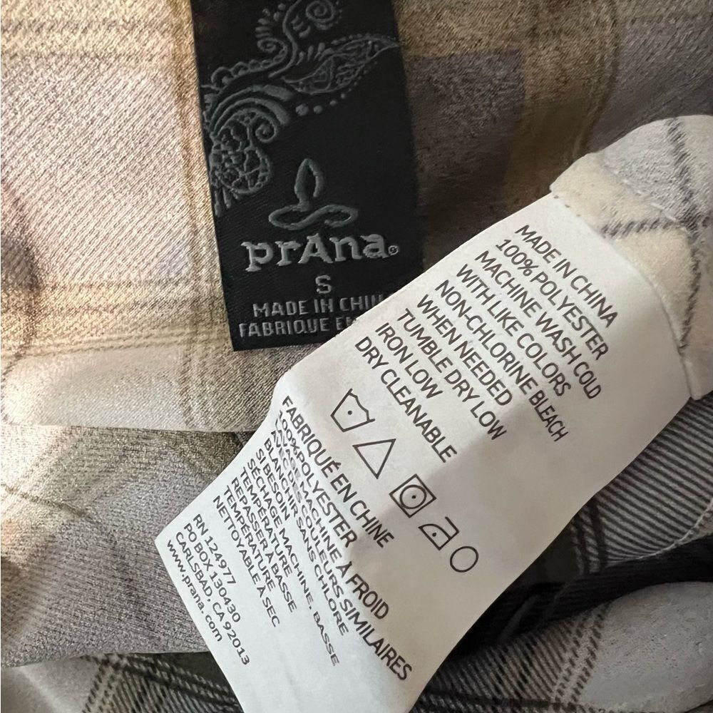 Prana Maxi Shirt Size S olive‎ green Womens Nautical Plaid Snap Front western -8 - Picture 6 of 7